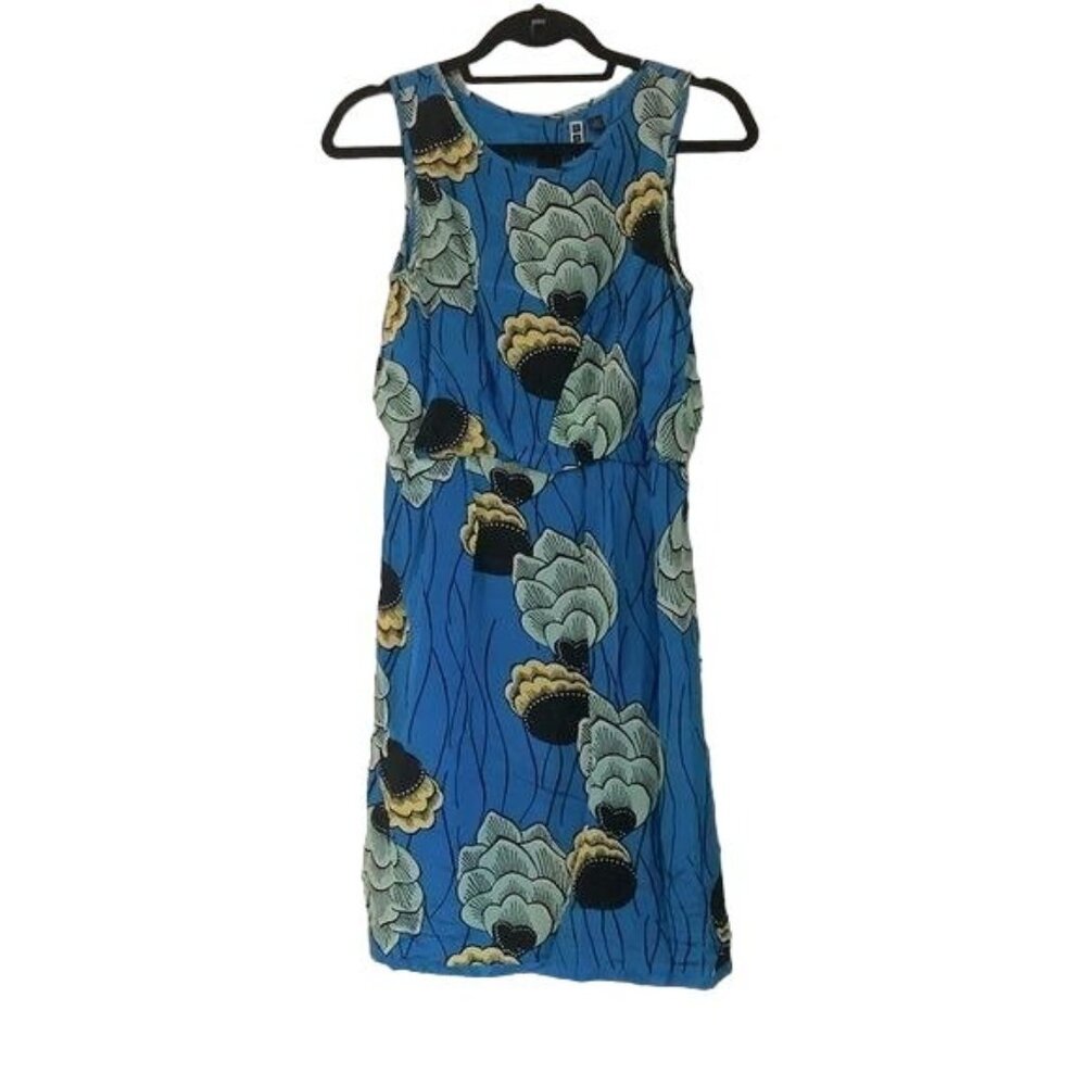 Anthropologie Sariah Ajisai Womens Blue Feathers Palma Silk Dress Size 0